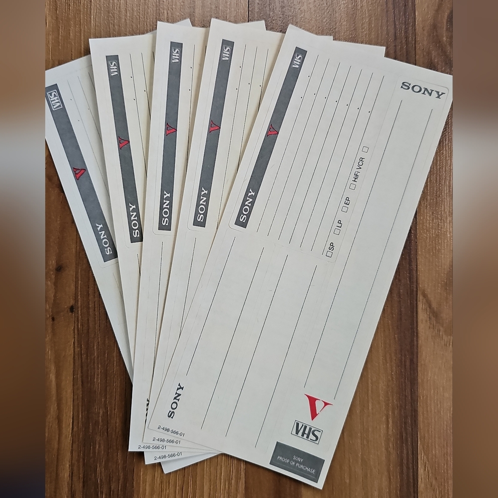 Sony VHS Labels Set Of 5